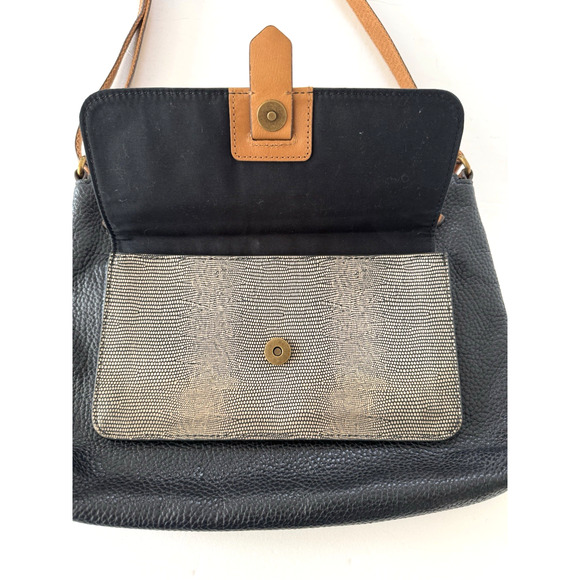 Fossil Crossbody Bag Messenger Black Tan Leather Top Zip Pockets Adjustable - Picture 16 of 16